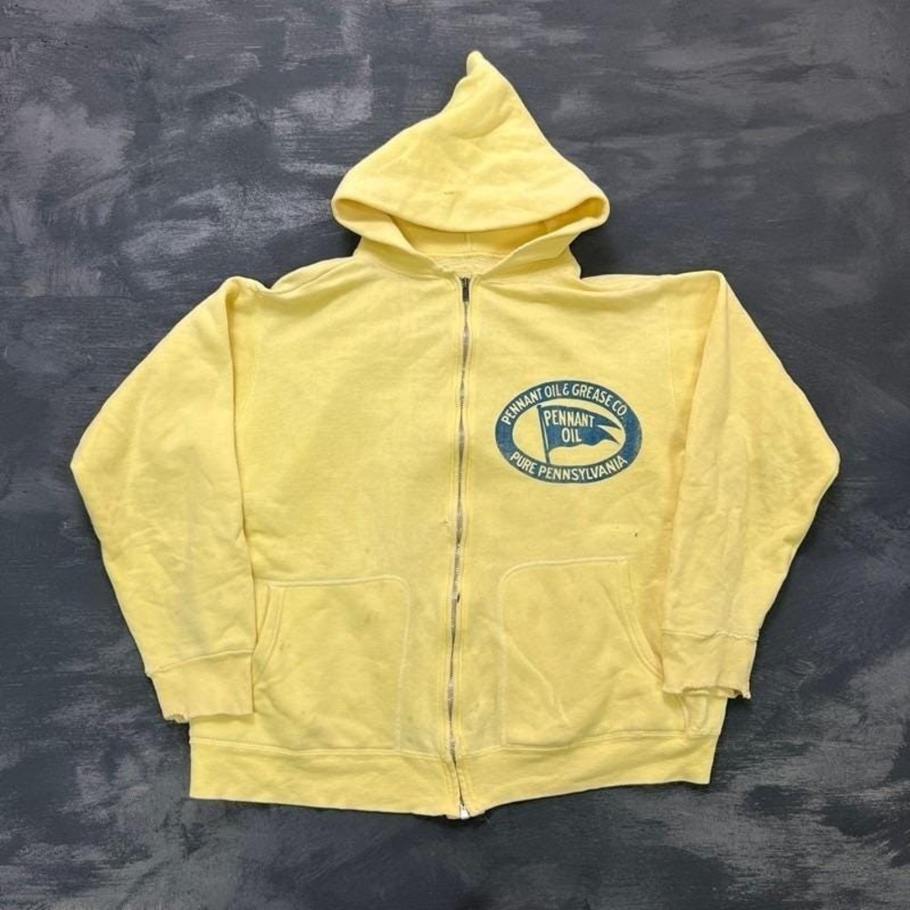 Vintage Pennant Oil Zip Up Sweatshirt Mens Medium Yellow 1960s